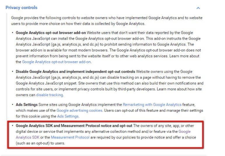 Notice and opt-out requirement from Google Analytics Mobile