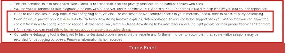Link to AdRoll in Rock Creek Privacy Policy