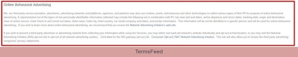 Opt-out of Online Behavioral Advertising in Tripcase