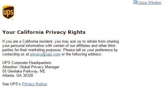 Screenshot of Your California Privacy Rights modal window