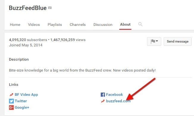 Show the link to BuzzFeed.com on BuzzFeedBlue YouTube channel