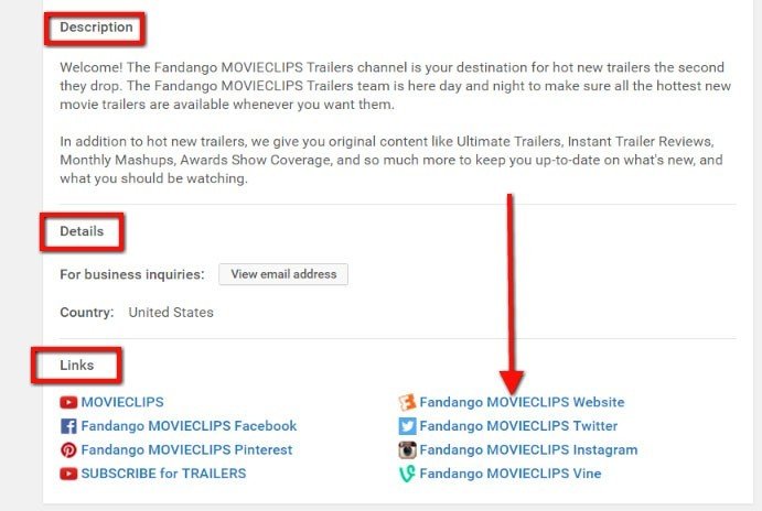 Highlight Description, Details and Links sections on Movieclips channel