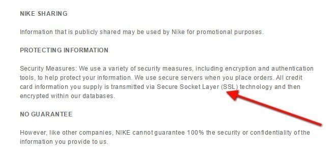 The Protecting Information clause from Nike Privacy Policy