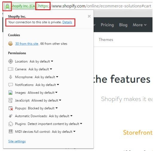 Click on padlock of Shopify SSL certificate