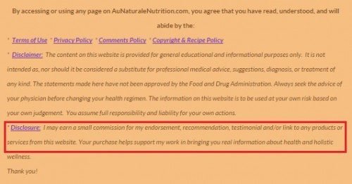 Au Naturale Nutrition: Disclaimer of using Amazon Affiliates links