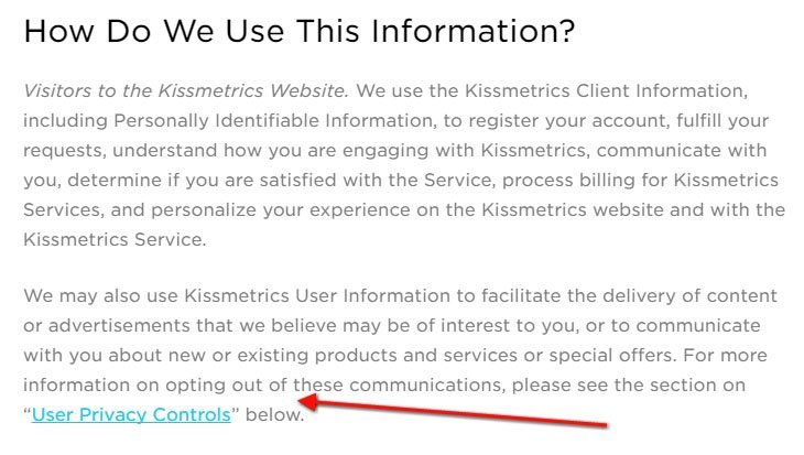 Kissmetrics: User Privacy Controls as Opt-out Policy