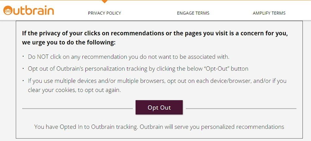 Outbrain: Opt-out method in Privacy Policy