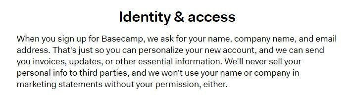 Basecamp Identity and Access clause