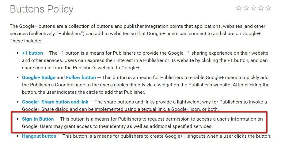 Google Buttons Policy: Highlight the Sign-In Button sections