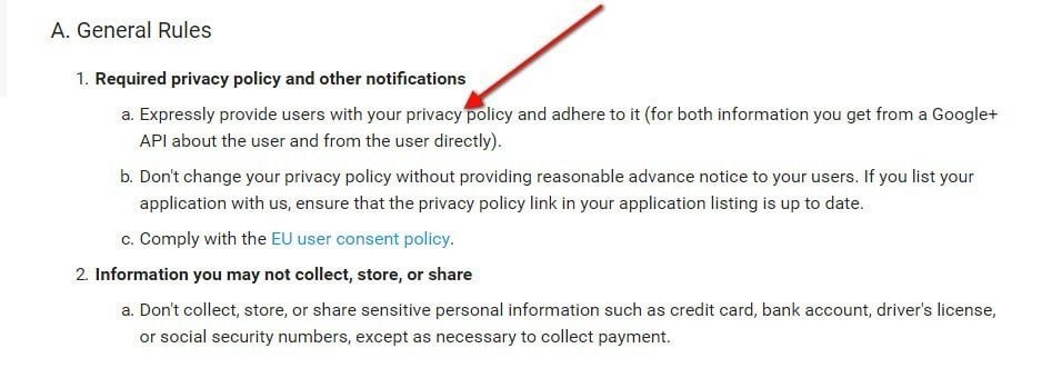 Google Developer Policy: Must have Privacy Policy