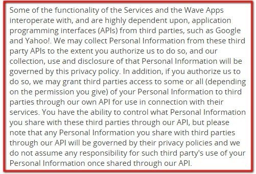 Wave Privacy Policy: Its dependent upon API Authorization