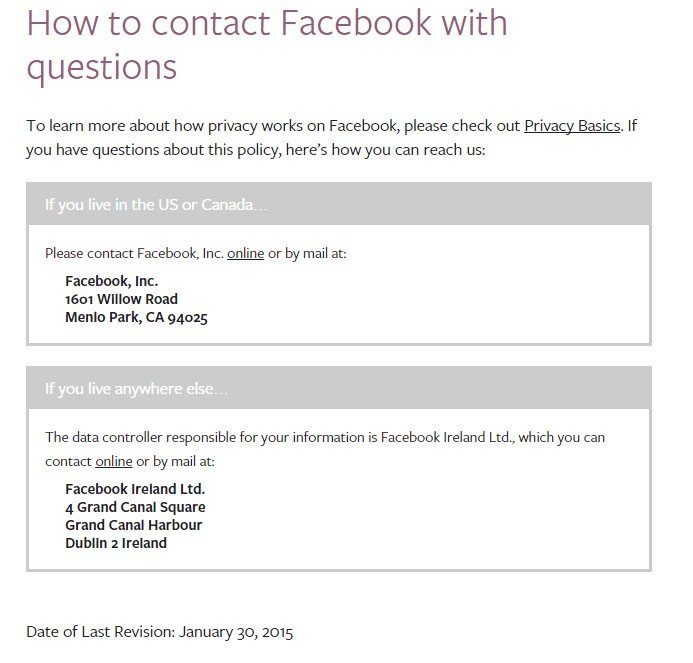 Facebook privacy Policy: Date of Last Revision