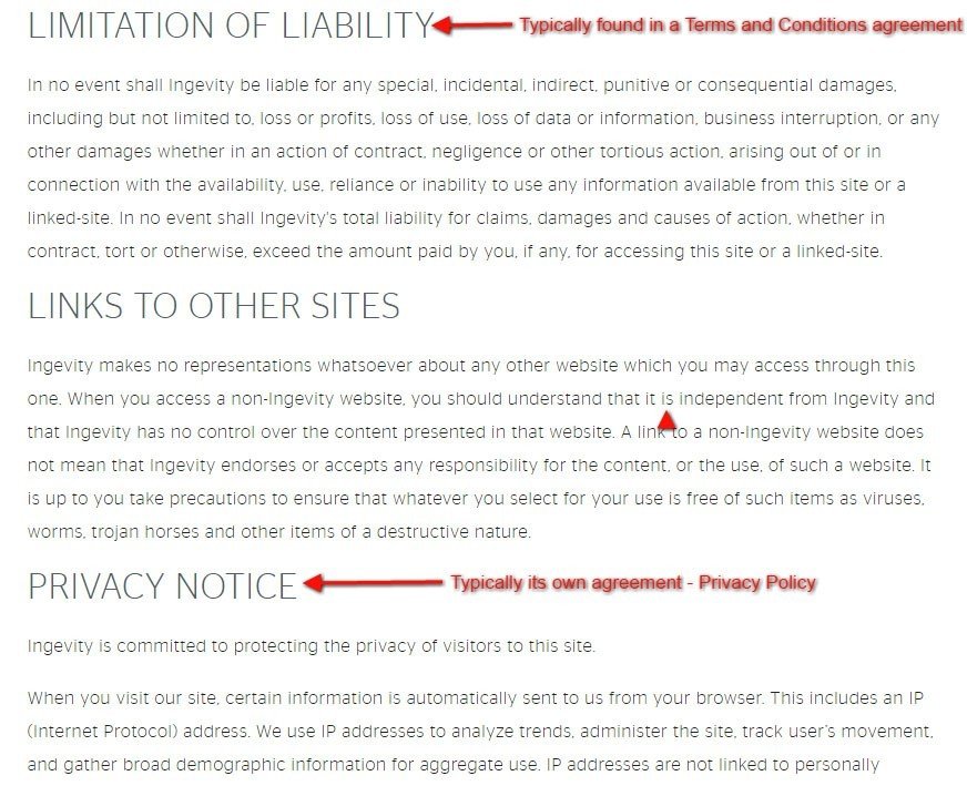 Ingevity: Legal and Privacy page screenshot