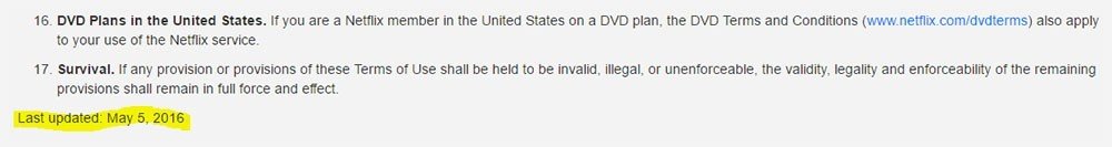 Netflix Terms of Use: Last updated date