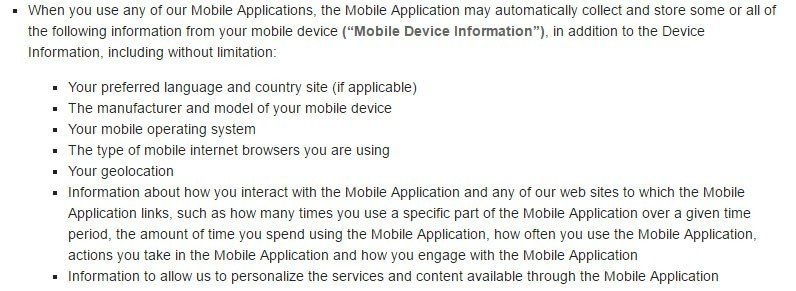 OLA Cabs Privacy Policy: Mobile Device Information