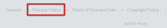 Purch website footer highlight privacy policy