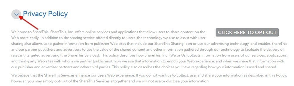 ShareThis: You must move the mouse over the title of legal agreement