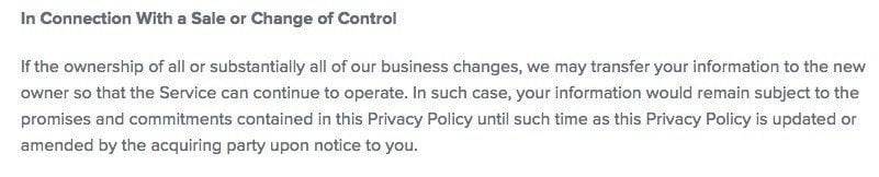 Privacy Policy of Asana: Connection Sale/Change Control clause