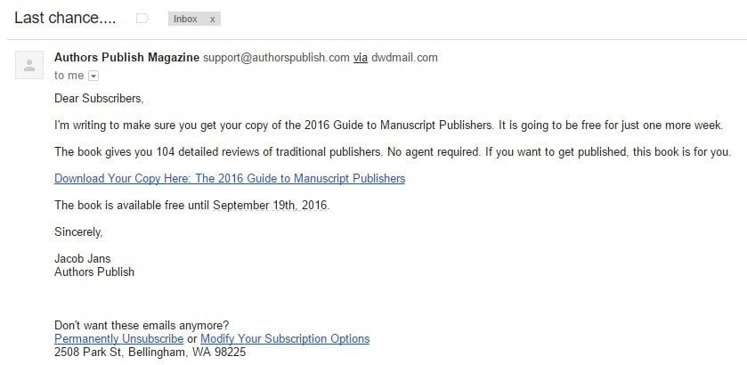 Authors Publish email is commercial email under CAN-SPAM