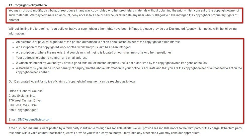 Cisco Terms &amp; Conditions: Copyright Policy and DMCA