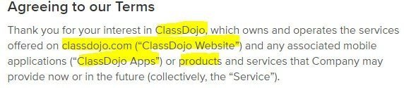 ClassDojo Terms of Service: Company and mobile app name
