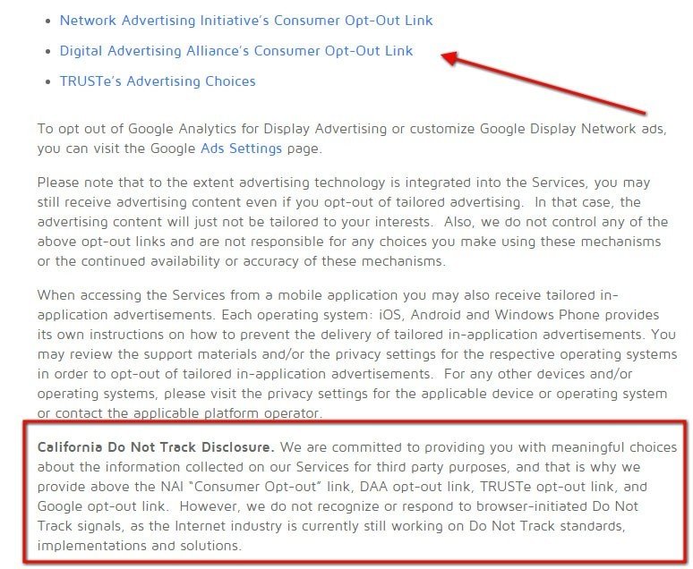 DocuSign Privacy Policy: Do Not Track and links to opt-out