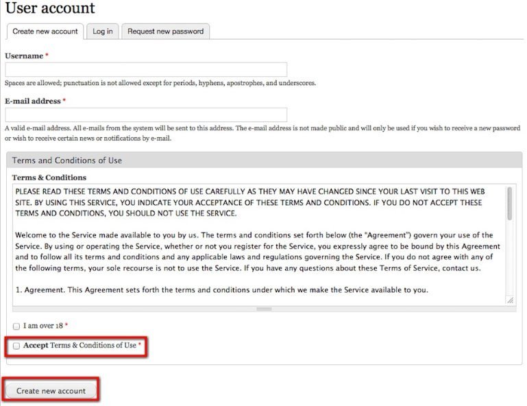 Drupal - Create An Account Form - Highlight Accept Terms and Conditions of Use