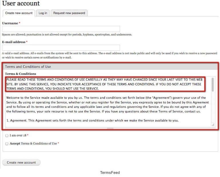 Drupal - Create An Account Form subject to Reasonable Communicativeness test