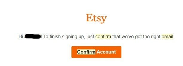 Etsy: Confirm email account