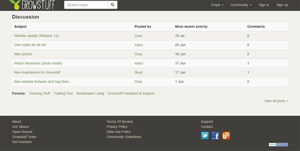 Screenshot of GrowStuff website footer