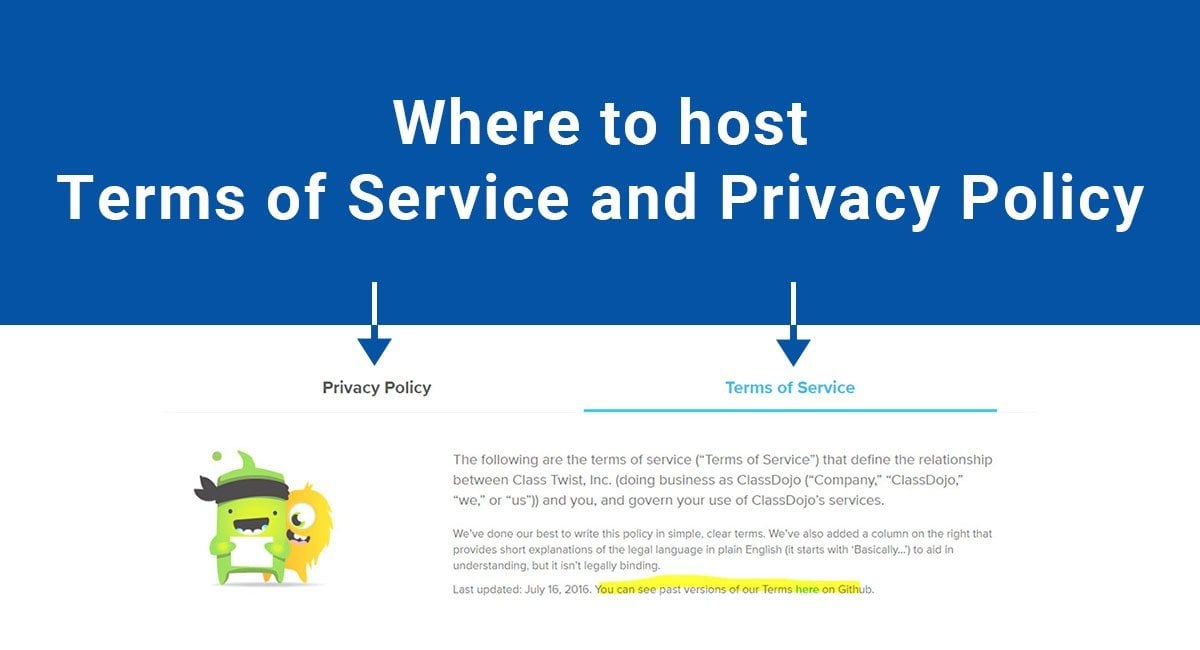 Where to Host Terms of Service & Privacy Policy