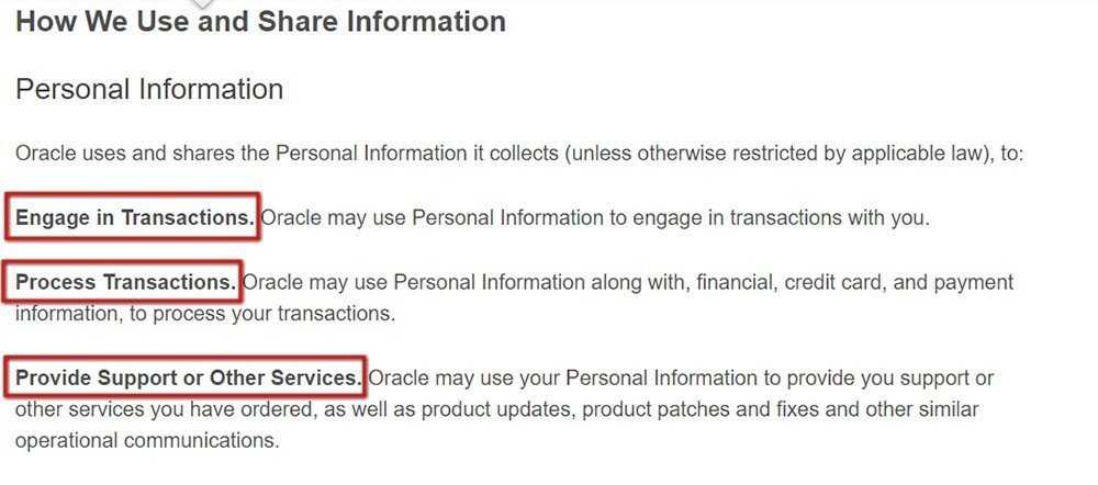 Oracle Privacy Policy: How we use and share information