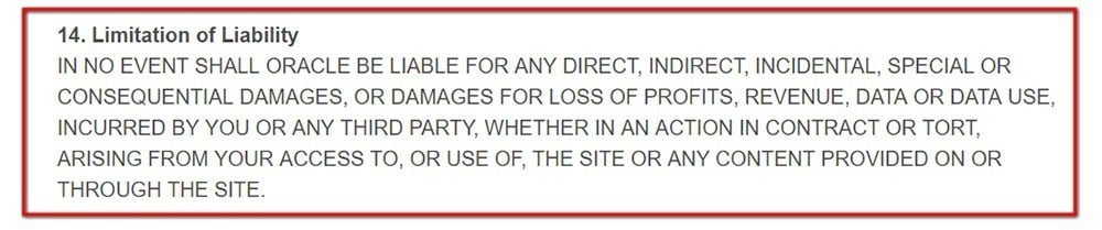 Oracle Terms of Use: Limitation of Liability