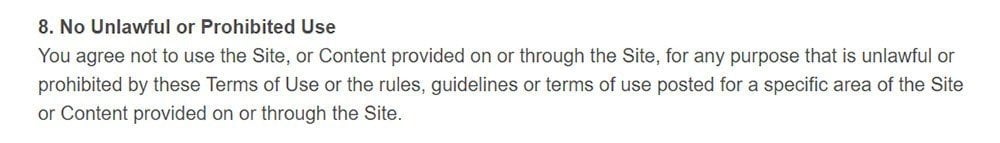 Oracle Terms of Use: Prohibited Use clause