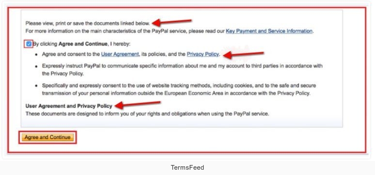 PayPal: Agree & Continue subject to Reasonable Communicativeness test