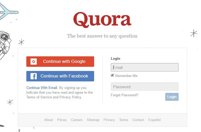 Quora Create Account Form: By clicking, you agree to