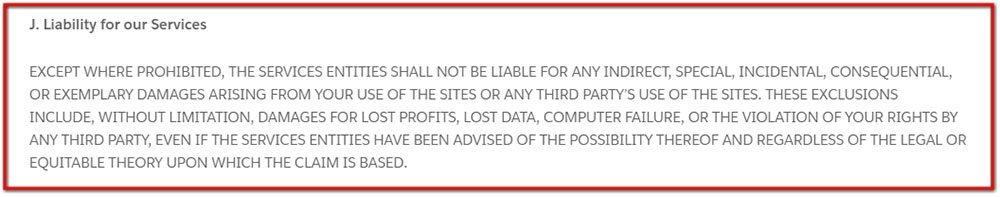 Salesforce Terms of Service: Liability of Services clause