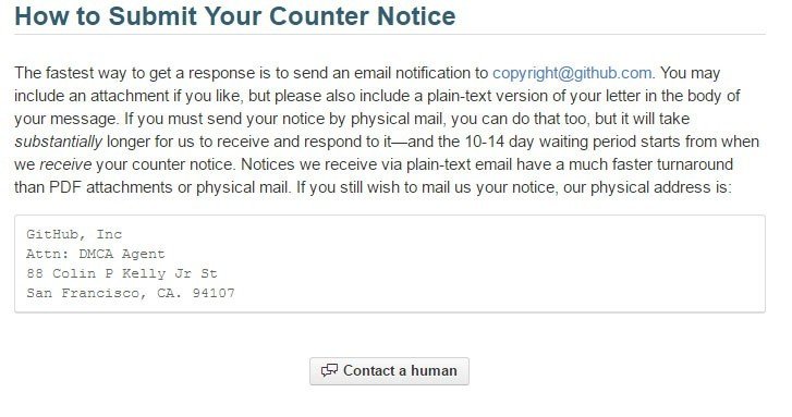 GitHub: How to submit DMCA Counter-Notice