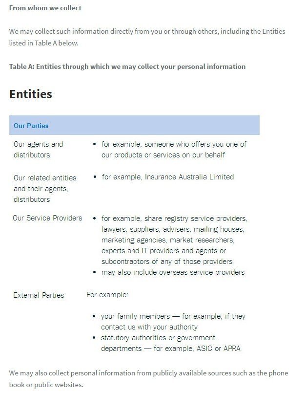 IAG Privacy policy: Entities with whom we share information