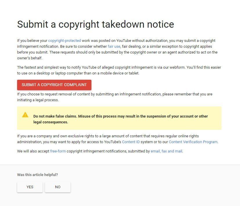 YouTube: Submit copyright takedown notice