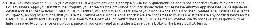 Amazon Appstore Distribution Terms of Use: Create EULA with no conflict provision