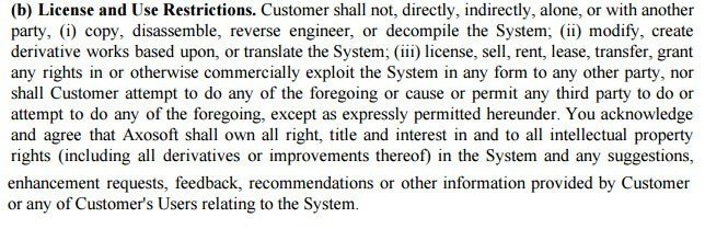 Axosoft: License and Use Restrictions clause in SaaS agreement