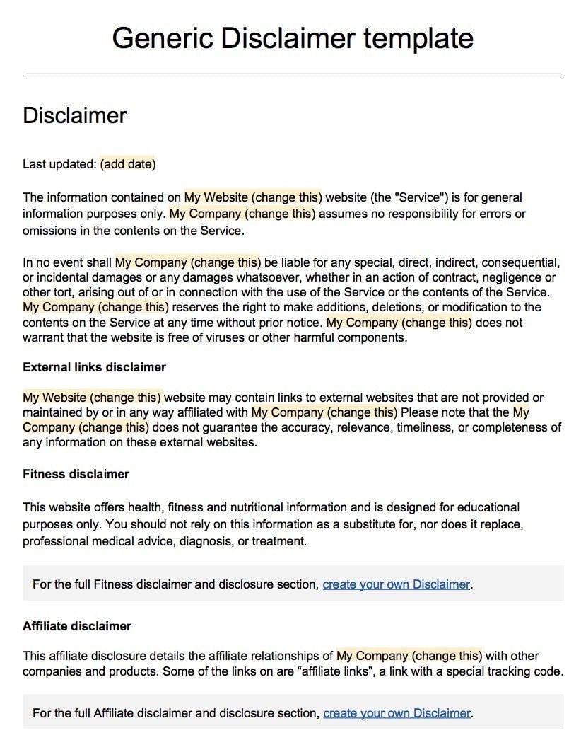 Sample Disclaimer Template - TermsFeed