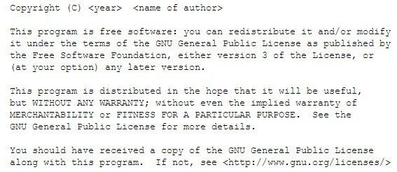 Sample screenshot of GNU License