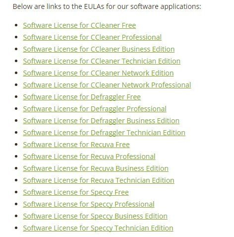 List of EULA agreements by Piriform