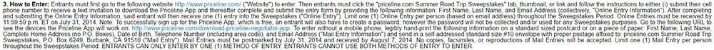 Priceline: Entry rules in its Sweepstakes Terms and Conditions