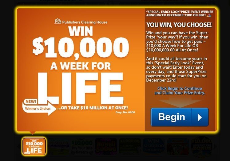 Example of sweepstakes from Publishers Clearing House