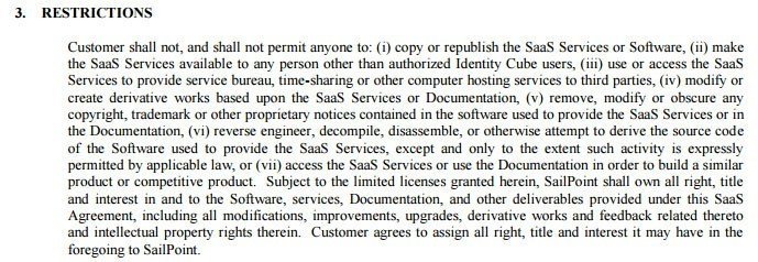 Sailpoint: Restrictions clause in SaaS agreement