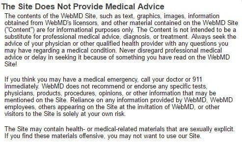 WebMD Medical Disclaimer in the Terms and Conditions