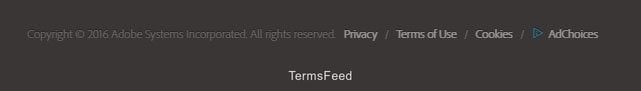 Adobe website footer with links to Privacy, Terms and Cookies agreements